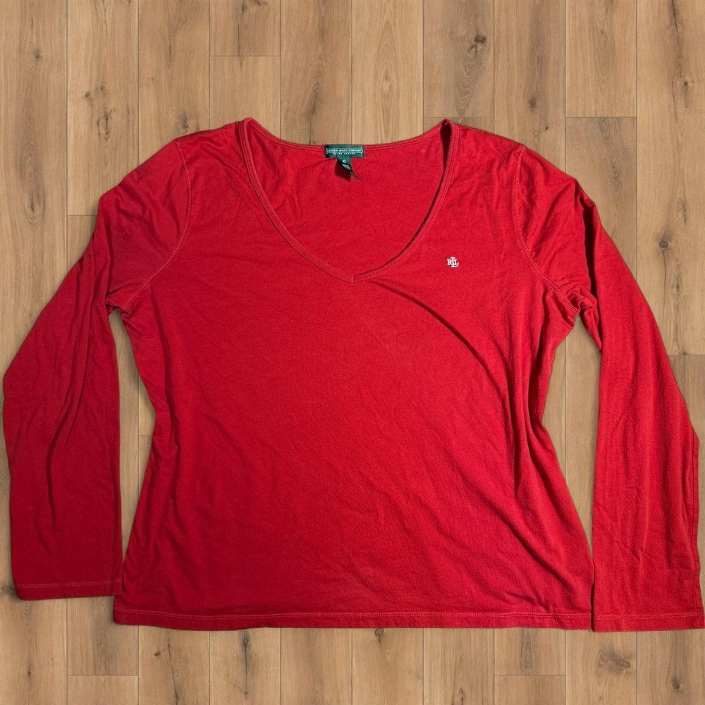 Ralph Lauren Jeans Co Red Long Sleeve Scoop Neck Tee XL Y2K